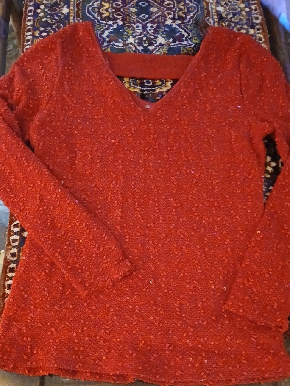 Jennifer Lopez Red V-Neck Sequin Top Size XL